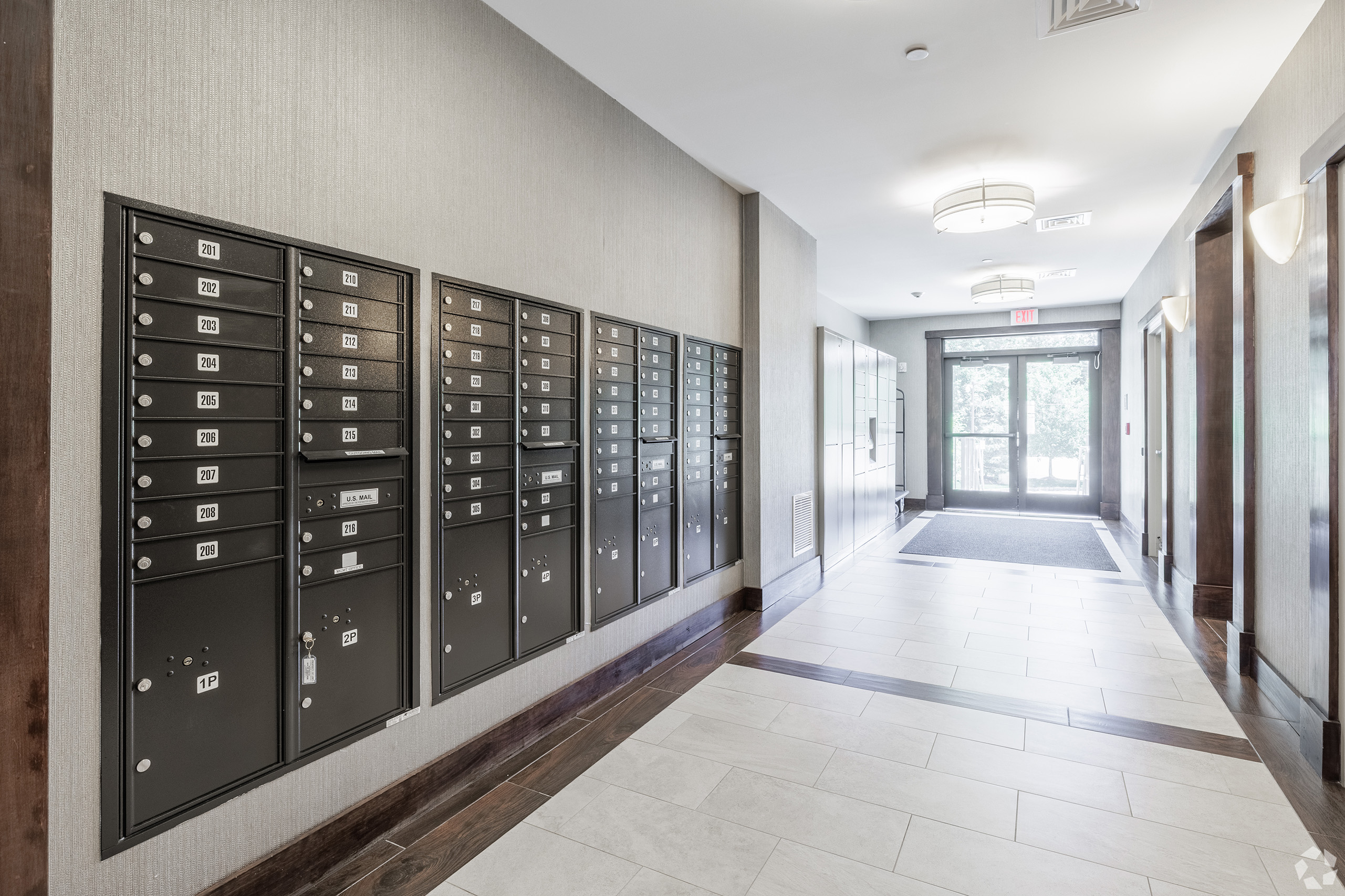 Mailroom with resident mailboxes and Parcel Pending lockers