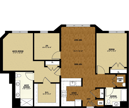 Type H floor plan: 2 bed, 2 bath, 1,371 square feet